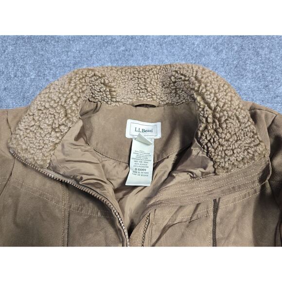 LL Bean Coat Womens Medium Khaki Jacket Goose Down Full Zip Quilted - Picture 7 of 9